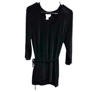 Coldwater Creek Womens Black 3/4 Sleeve V-Neck Tunic With Belted Waist Size 1X